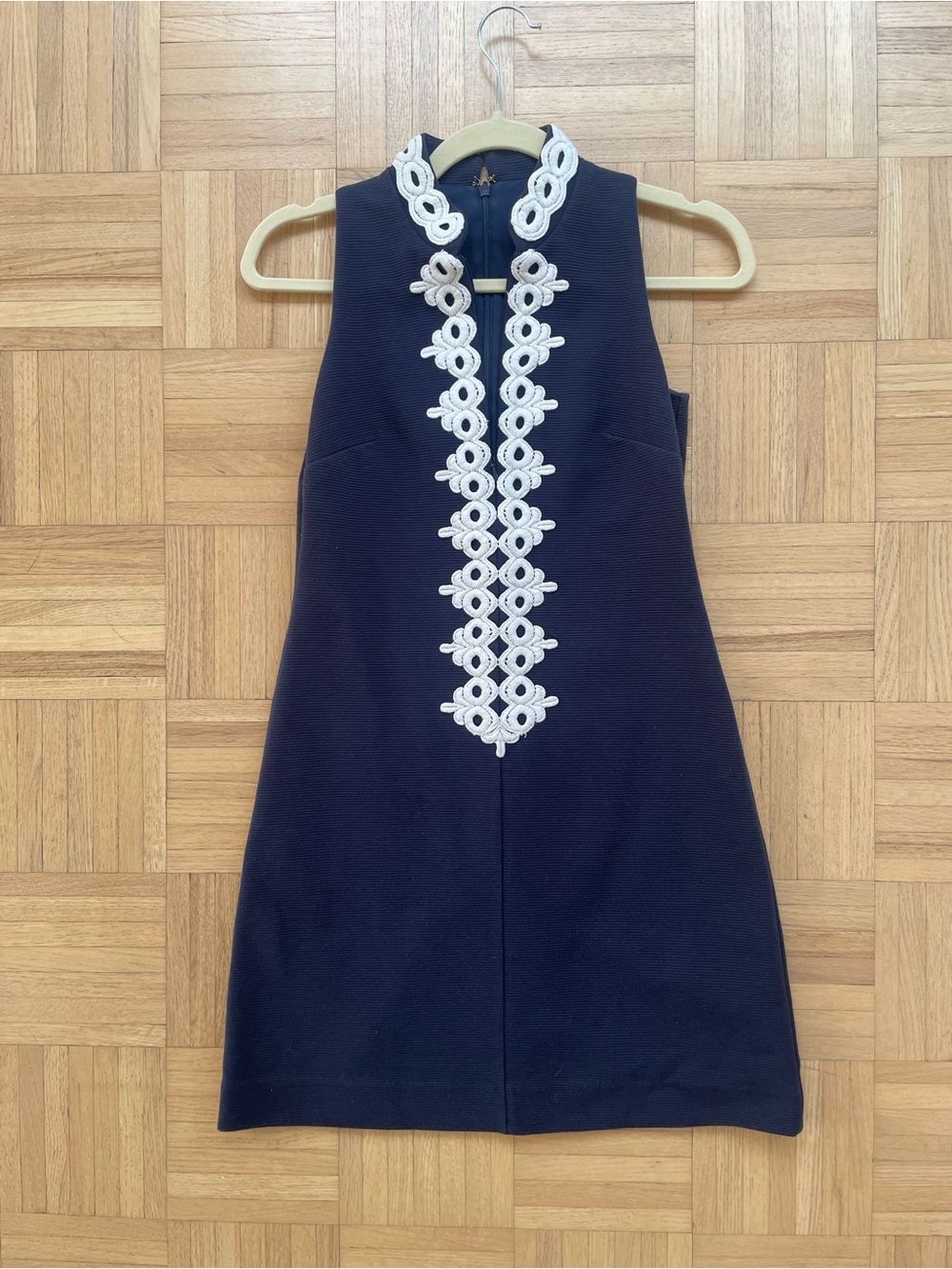 Lilly Pulitzer Navy Callista Shift Dress with White Crochet Trim